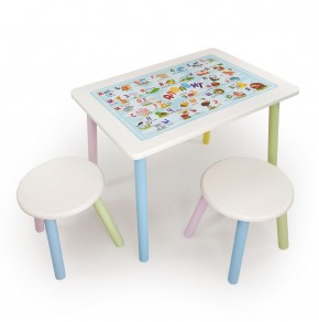 Детский комплект стол и два табурета круглых с накладкой Алфавит (Белый, Белый, Цветной) в Губахе - gubaha.mebel-74.com | фото