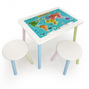 Детский комплект стол и два табурета круглых с накладкой Детский мир (Белый, Белый, Цветной) в Губахе - gubaha.mebel-74.com | фото