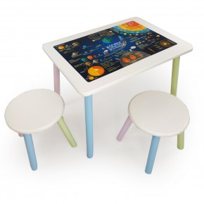 Детский комплект стол и два табурета круглых с накладкой Космос  (Белый, Белый, Цветной) в Губахе - gubaha.mebel-74.com | фото