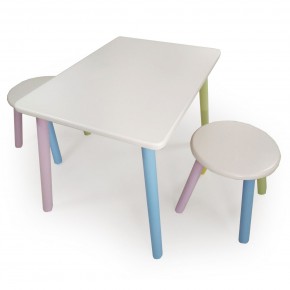 Детский комплект стол и два табурета круглых с накладкой Космос  (Белый, Белый, Цветной) в Губахе - gubaha.mebel-74.com | фото