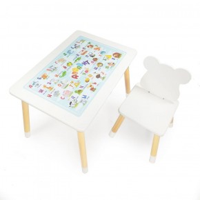 Комплект детской мебели стол и стул Мишутка с накладкой Алфавит (Белый/Белый/Береза) в Губахе - gubaha.mebel-74.com | фото