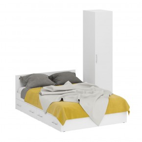 Кровать с ящиками 1400 + Пенал Стандарт, цвет белый, ШхГхВ 143,5х203,5х70 + 45х52х200 см., сп.м. 1400х2000 мм., без матраса, основание есть в Губахе - gubaha.mebel-74.com | фото