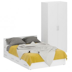 Кровать с ящиками 1400 + Шкаф 2-х створчатый Стандарт, цвет белый, ШхГхВ 143,5х203,5х70 + 90х52х200 см., сп.м. 1400х2000 мм., б/м, основание есть в Губахе - gubaha.mebel-74.com | фото