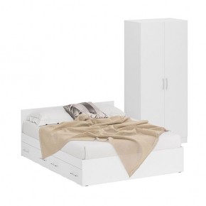 Кровать с ящиками 1600 + Шкаф 2-х створчатый Стандарт, цвет белый, ШхГхВ 163,5х203,5х70 + 90х52х200 см., сп.м. 1600х2000 мм., б/м, основание есть в Губахе - gubaha.mebel-74.com | фото