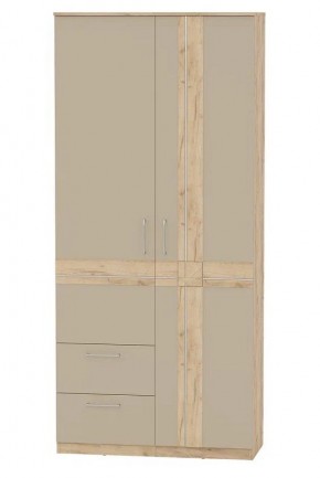 Шкаф 2-х дверный с ящиками ПРЕЗЕНТ 4-4819 (Дуб Крафт Золотой/Капучино/Дуб Мадейра) в Губахе - gubaha.mebel-74.com | фото