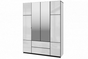 Шкаф 4-х дверный Палермо 02 с ящиками и зеркалом Белый гладкий шелк/Черный гладкий шелк в Губахе - gubaha.mebel-74.com | фото