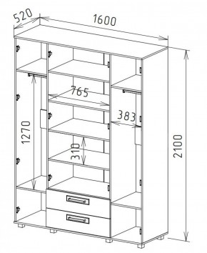 Шкаф 4-х дверный с ящиками М-1 Серия Вега (с зеркалом) в Губахе - gubaha.mebel-74.com | фото