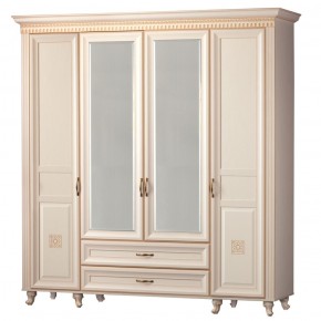 Шкаф для одежды 4-дверный с зеркалом №493 Марлен кремовый белый в Губахе - gubaha.mebel-74.com | фото