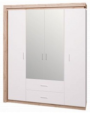 Шкаф для одежды с ящиками 4-х створчатый с зеркалом Люмен 16 в Губахе - gubaha.mebel-74.com | фото