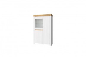 Шкаф с витриной 1V2D, TAURUS, цвет белый/дуб вотан в Губахе - gubaha.mebel-74.com | фото