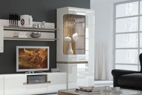 Шкаф с витриной 3D/TYP 01L, LINATE ,цвет белый/сонома трюфель в Губахе - gubaha.mebel-74.com | фото