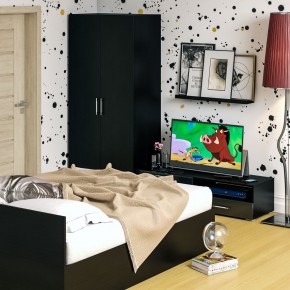 Спальня Стандарт 3-1600, цвет венге/фасады ТВ тумбы МДФ чёрный глянец, сп.м. 1600х2000 мм., без матраса, основание есть в Губахе - gubaha.mebel-74.com | фото